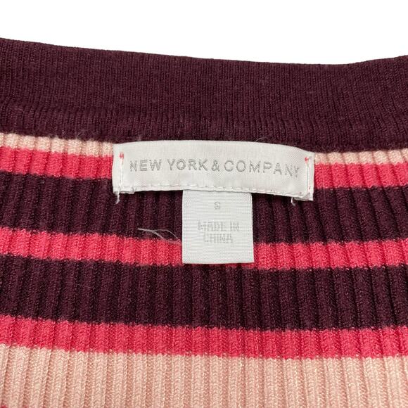 NEW YORK & CO Ribbed Knit Stripe Lace Up Long Sleeve Top Size Small Pink Purple - Picture 6 of 10